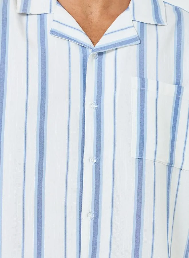 Styli Men Striped Cotton Relaxed Shirt and Pyjama Set